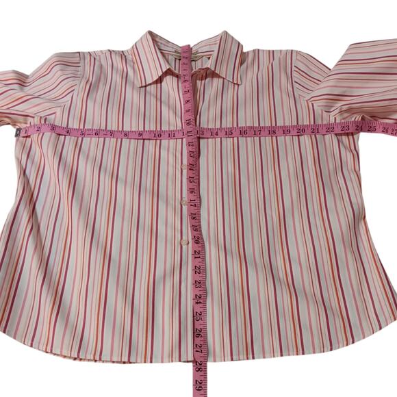 EDDIE BAUER Low Wrinkle Button Front Shirt Blouse Top Pink Stripe XL Casual Work - Picture 5 of 10